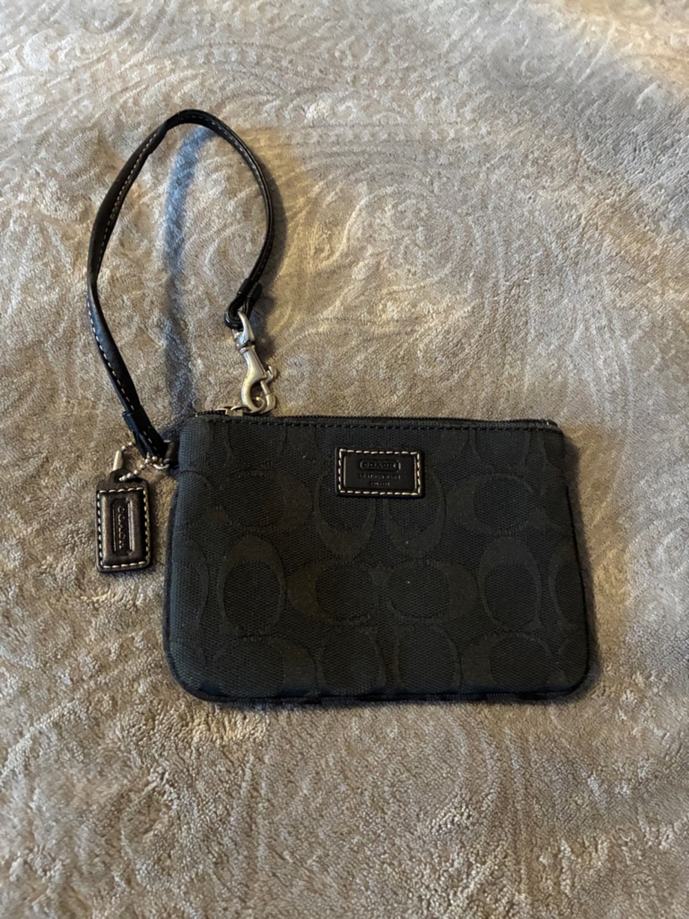 Coach Black Signature C Canvas Wristlet with Silver Hardware